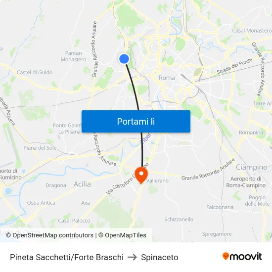 Pineta Sacchetti/Forte Braschi to Spinaceto map