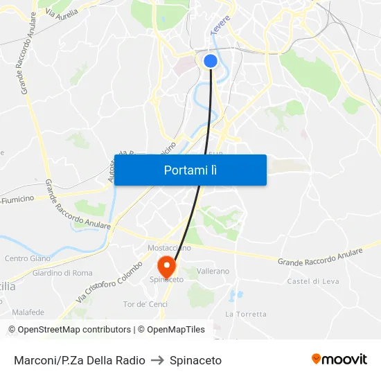 Marconi/P.Za Della Radio to Spinaceto map