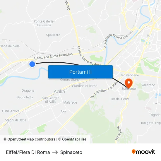 Eiffel/Fiera Di Roma to Spinaceto map