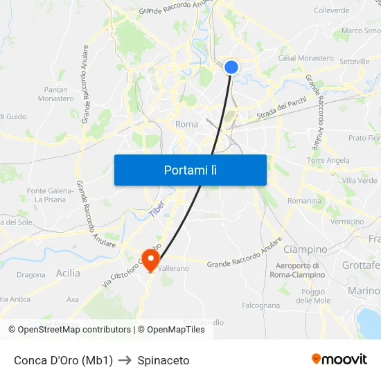 Conca D'Oro (Mb1) to Spinaceto map
