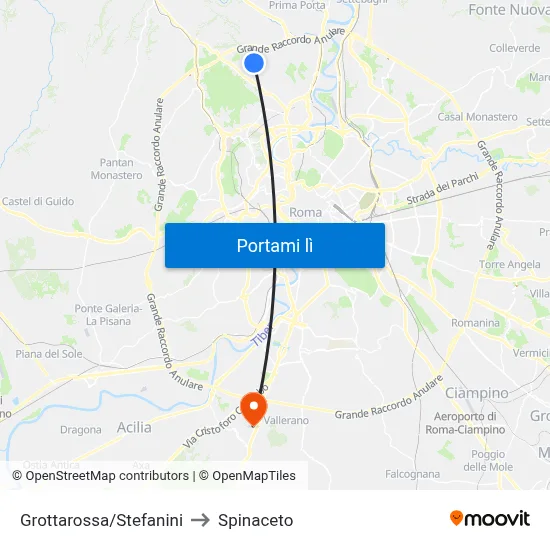 Grottarossa/Stefanini to Spinaceto map