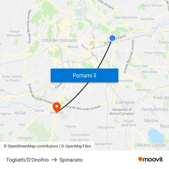 Togliatti/D'Onofrio to Spinaceto map
