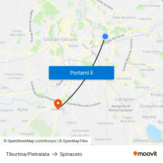 Tiburtina/Pietralata to Spinaceto map