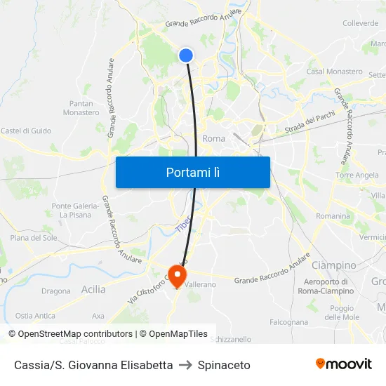 Cassia/S. Giovanna Elisabetta to Spinaceto map