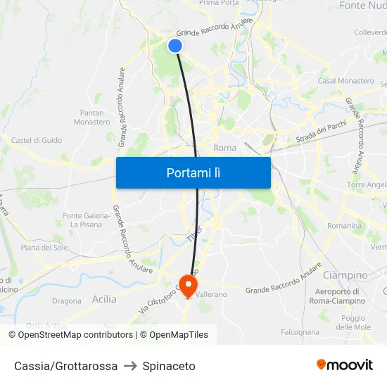 Cassia/Grottarossa to Spinaceto map