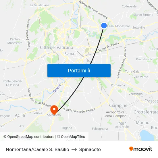 Nomentana/Casale S. Basilio to Spinaceto map