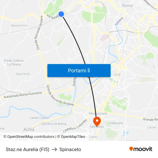 Staz.ne Aurelia (Fl5) to Spinaceto map