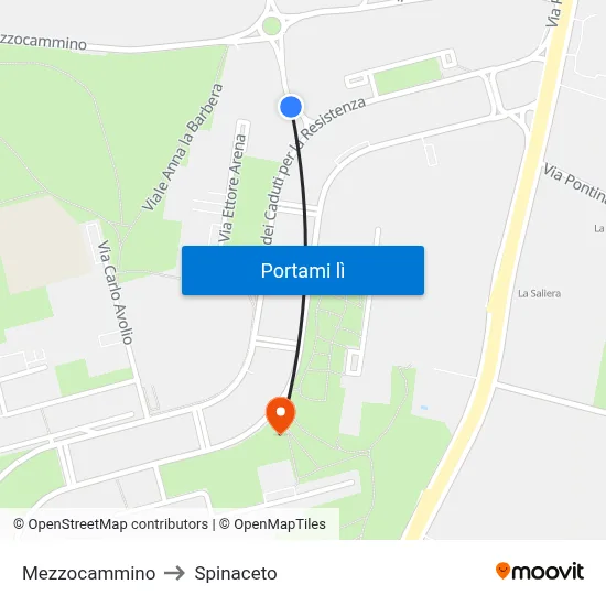 Mezzocammino to Spinaceto map