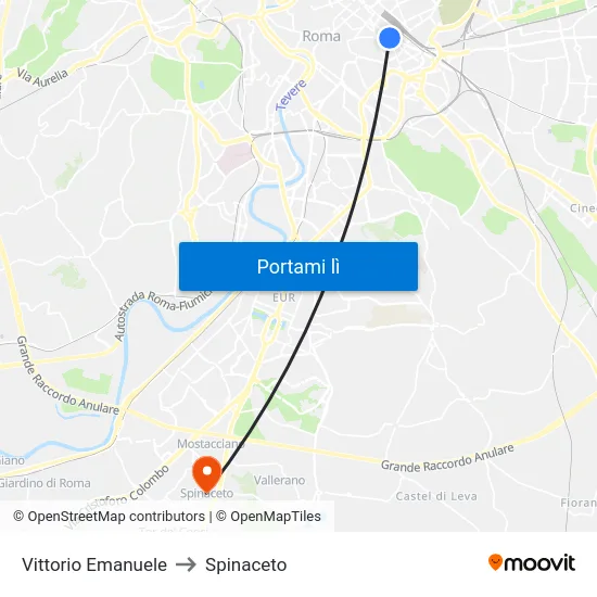 Vittorio Emanuele to Spinaceto map