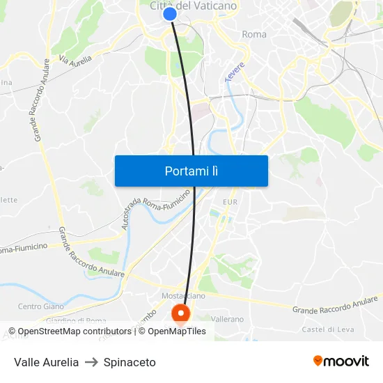 Valle Aurelia to Spinaceto map