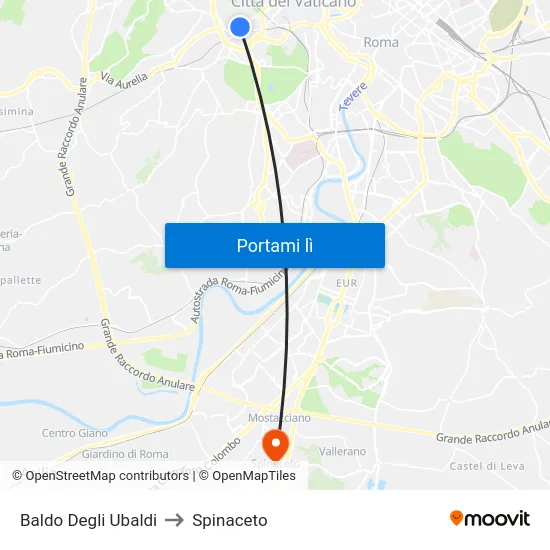 Baldo Degli Ubaldi to Spinaceto map