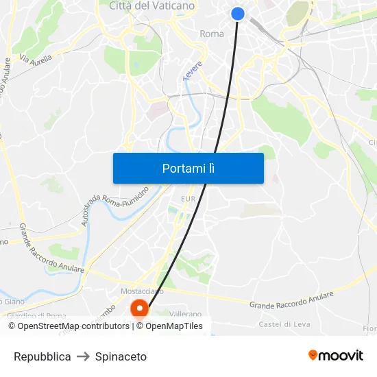 Repubblica to Spinaceto map