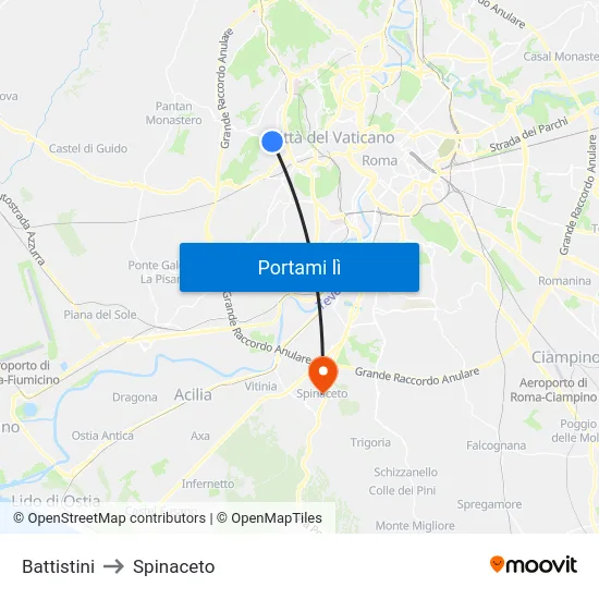 Battistini to Spinaceto map