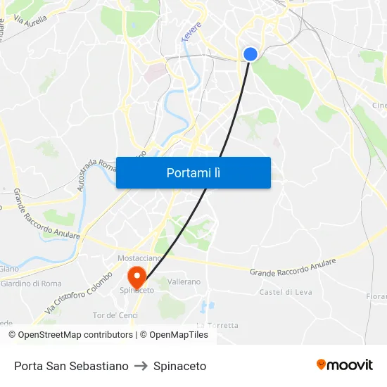 Porta San Sebastiano to Spinaceto map