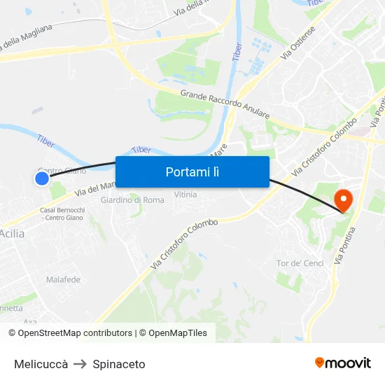 Melicuccà to Spinaceto map