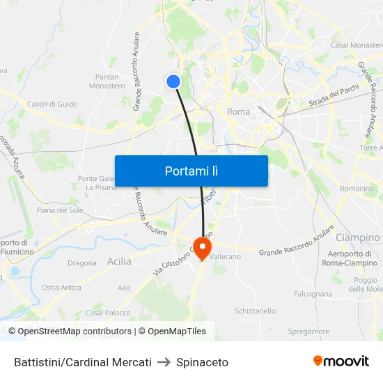 Battistini/Cardinal Mercati to Spinaceto map