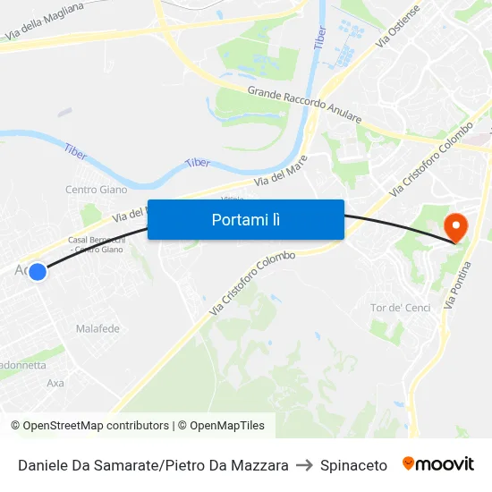 Daniele Da Samarate/Pietro Da Mazzara to Spinaceto map