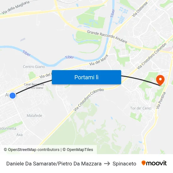 Daniele Da Samarate/Pietro Da Mazzara to Spinaceto map