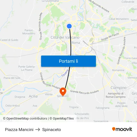 Piazza Mancini to Spinaceto map