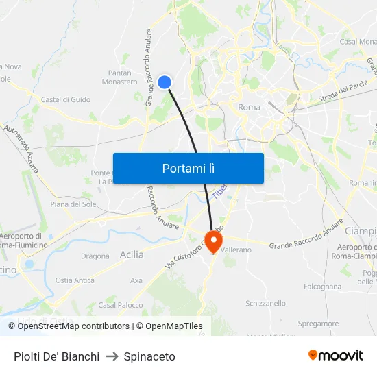 Piolti De' Bianchi to Spinaceto map