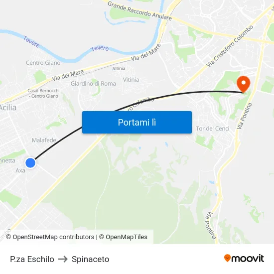 P.za Eschilo to Spinaceto map