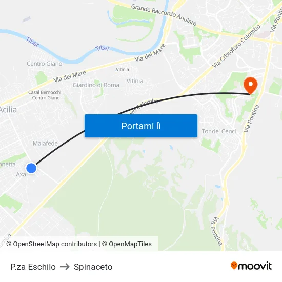 P.za Eschilo to Spinaceto map