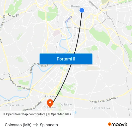 Colosseo (Mb) to Spinaceto map