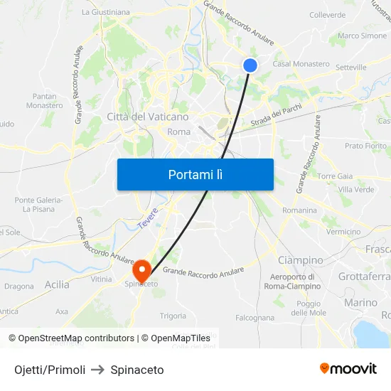 Ojetti/Primoli to Spinaceto map