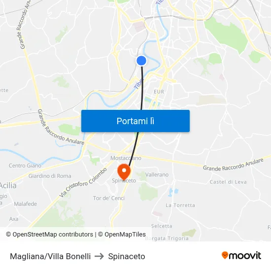 Magliana/Villa Bonelli to Spinaceto map