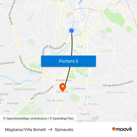 Magliana/Villa Bonelli to Spinaceto map