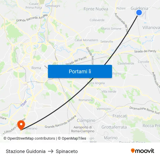 Stazione Guidonia to Spinaceto map