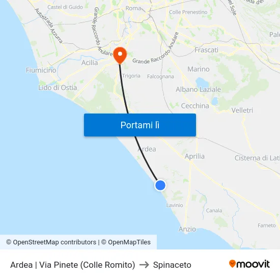 Ardea | Via Pinete (Colle Romito) to Spinaceto map