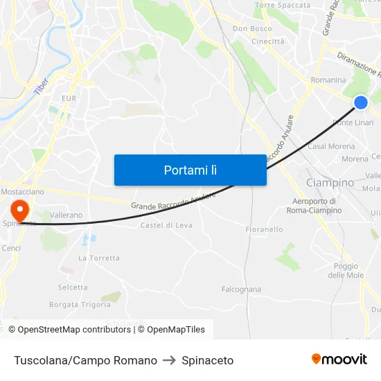 Tuscolana/Campo Romano to Spinaceto map