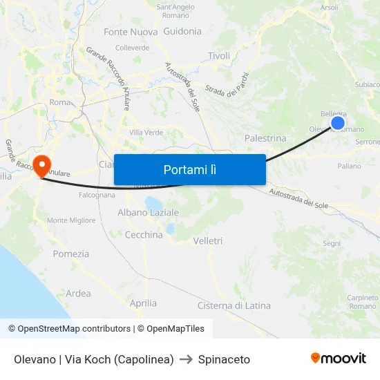 Olevano | Via Koch (Capolinea) to Spinaceto map