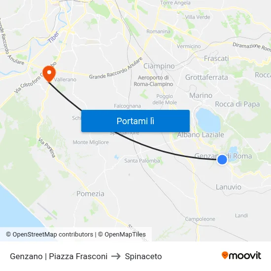 Genzano | Piazza Frasconi to Spinaceto map