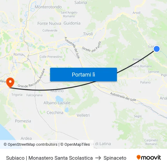 Subiaco | Monastero Santa Scolastica to Spinaceto map