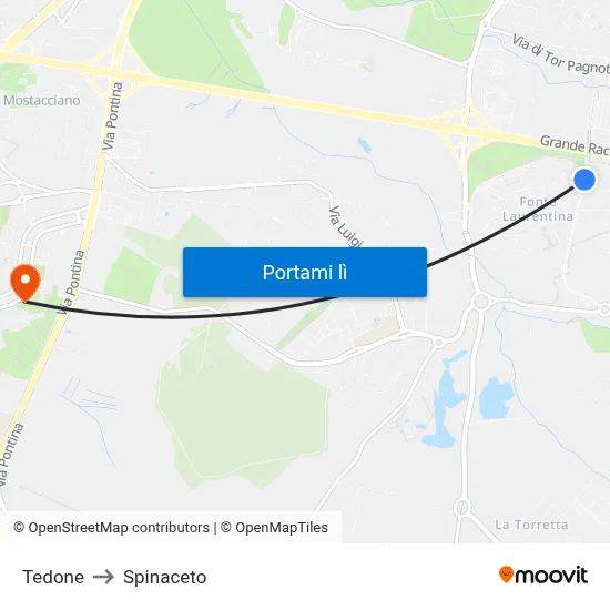 Tedone to Spinaceto map