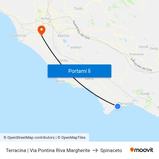Terracina | Via Pontina Riva Margherite to Spinaceto map