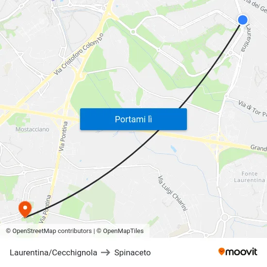 Laurentina/Cecchignola to Spinaceto map