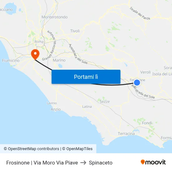 Frosinone | Via Moro Via Piave to Spinaceto map