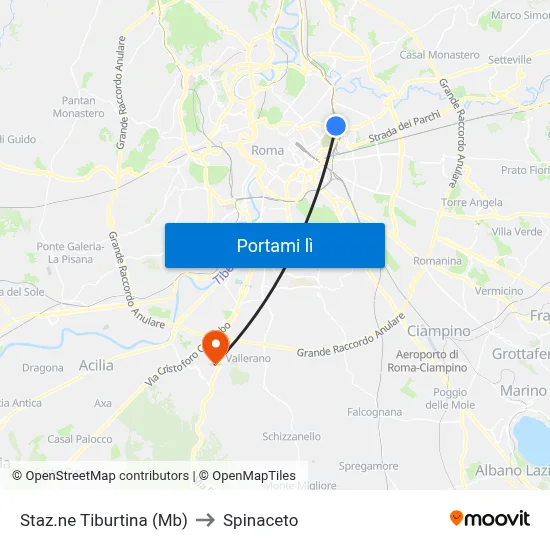 Staz.ne Tiburtina (Mb) to Spinaceto map