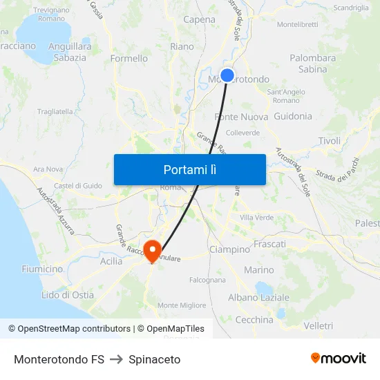 Monterotondo FS to Spinaceto map