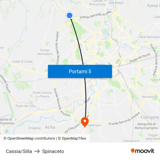 Cassia/Silla to Spinaceto map