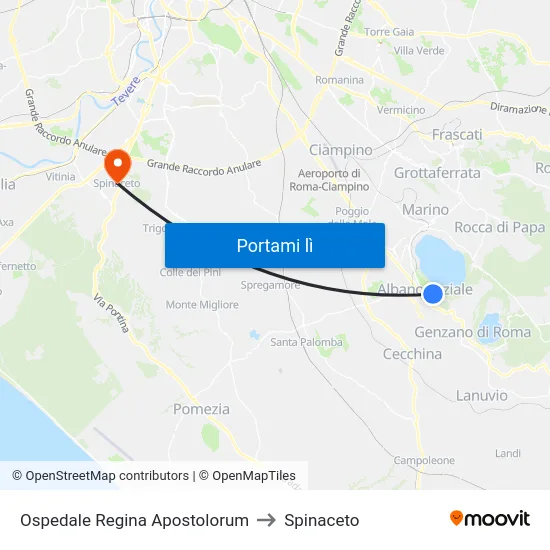 Ospedale Regina Apostolorum to Spinaceto map