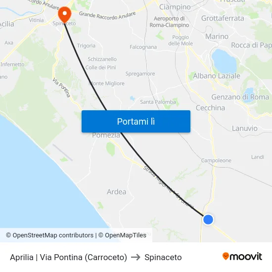 Aprilia | Via Pontina (Carroceto) to Spinaceto map