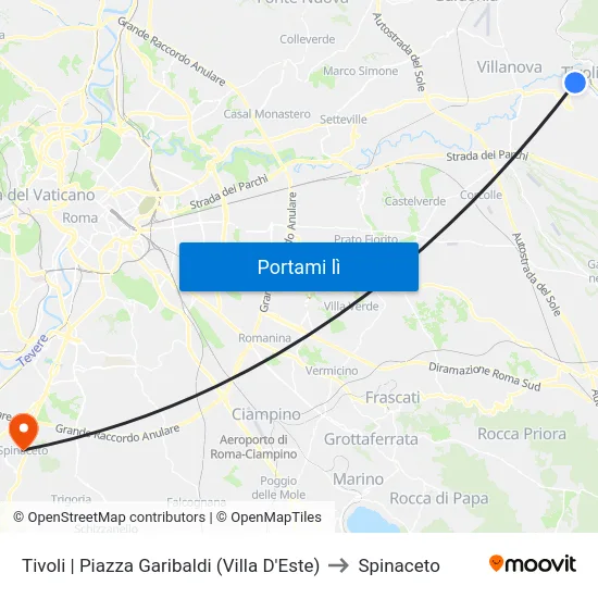 Tivoli | Piazza Garibaldi (Villa D'Este) to Spinaceto map