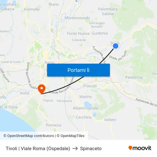 Tivoli | Viale Roma (Ospedale) to Spinaceto map