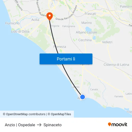 Anzio | Ospedale to Spinaceto map