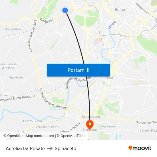 Aurelia/Da Rosate to Spinaceto map