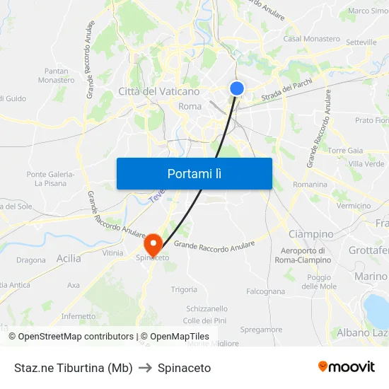 Staz.ne Tiburtina (Mb) to Spinaceto map